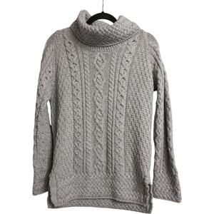 NWT Aran Sweater Market Gray Cable Knit Turtleneck Merino Irish Sweater Size S